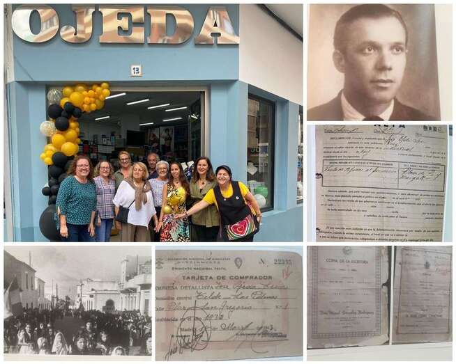 Modas Ojeda celebró este jueves su 90 años. Foto del fundador del negocio y documentos gráficos de su creación y de la época/TA.